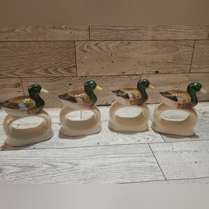 Vtg Ceramic Mallard Duck Napkin Rings Set Of 4